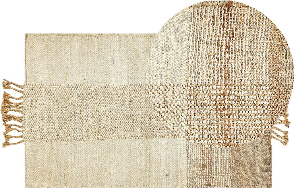 BELIANI Teppich Beige Jute 80 x 150 cm Rechteckig Natürlich Handgewebt Geometrisches Muster Kurzflor Läufer mit Fransen Boho Wohnzimmer Flur Essz...