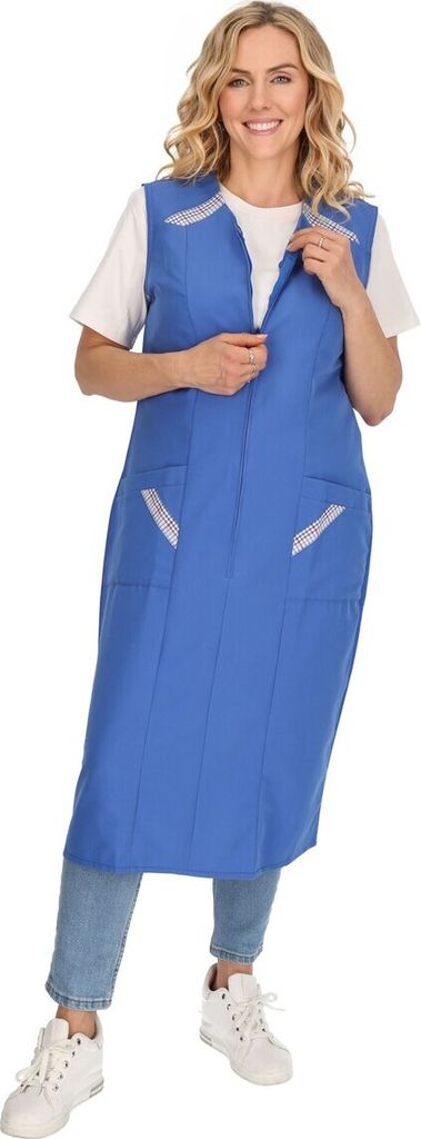 Reißverschlusskittel RV Kittel Hauskleid Schürze Kochschürze, Größe:46, Farbe:blau