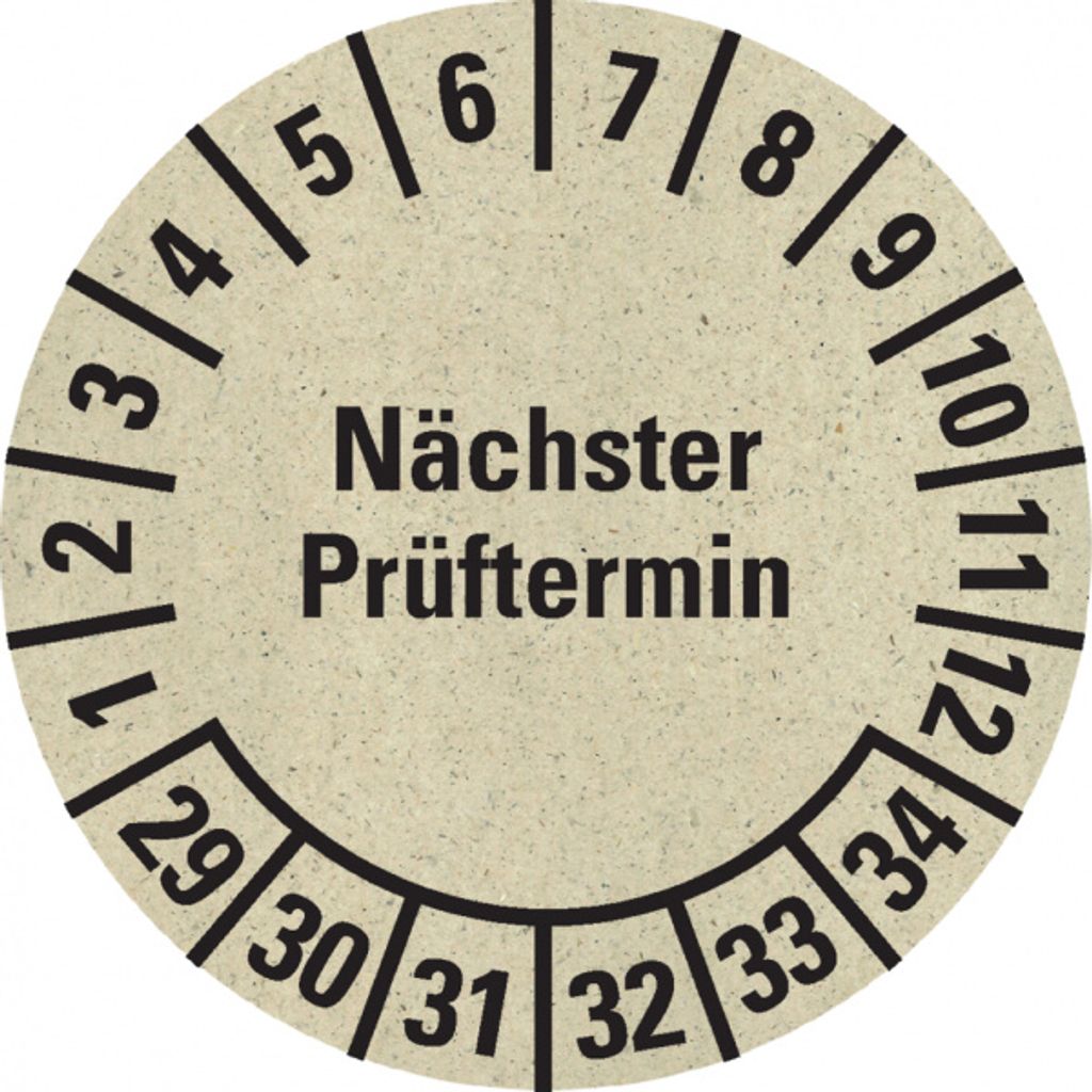 Dreifke Prüfplakette Nächster Prüftermin 29-34, natur, Graspapier, Ø 30mm, 5...