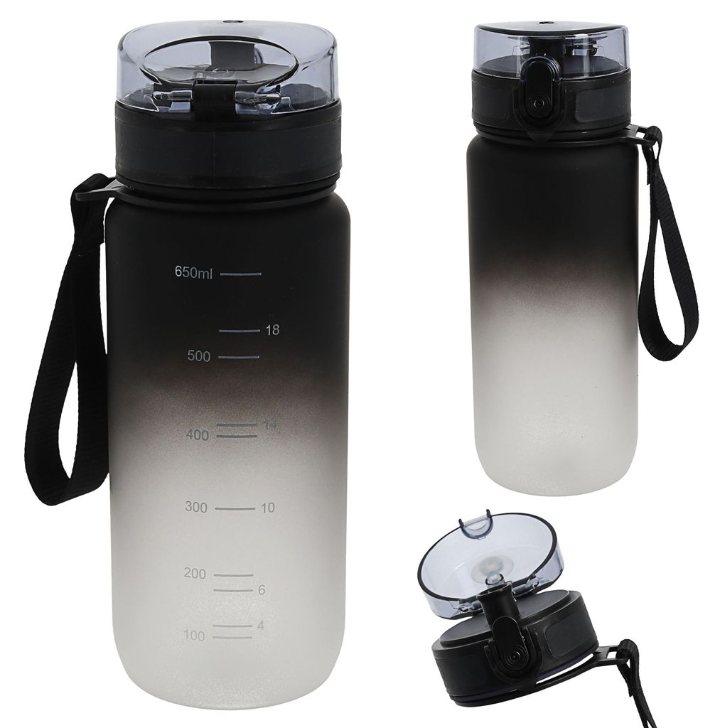 Trinkflasche 650ml Sport PET PP PE 7x24cm schwarz weiß Produktbild 
