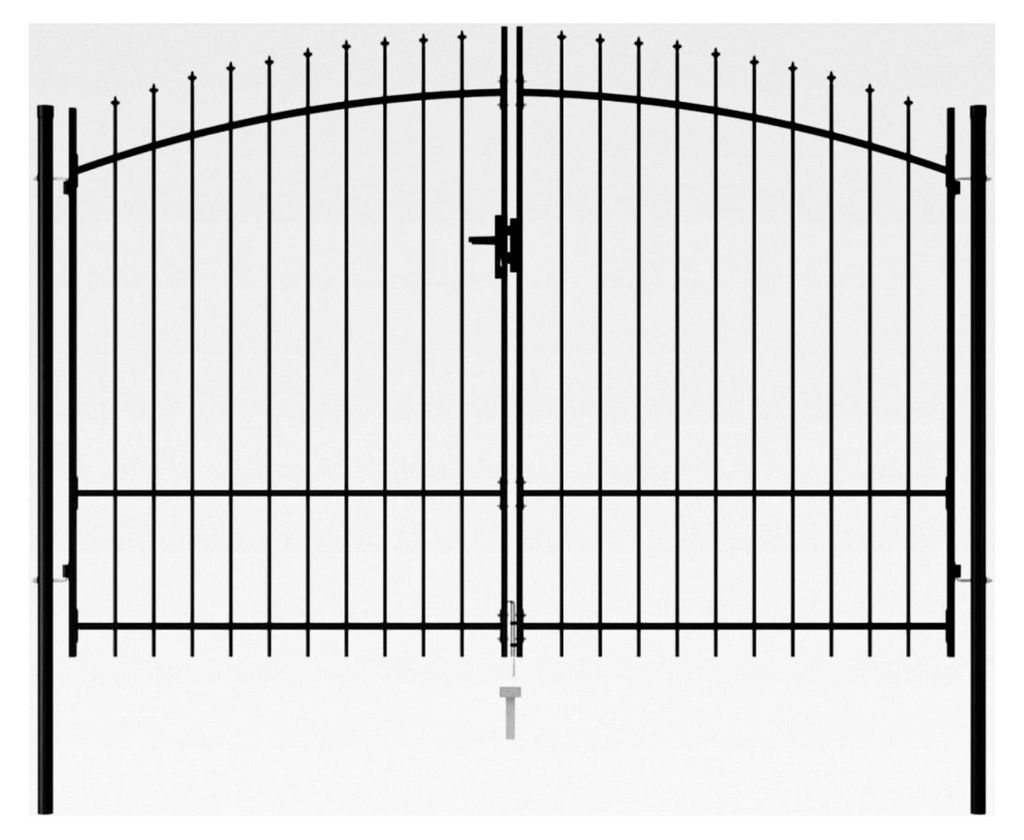 Doppelflügeltor mit Speerspitzen, Gartentor, Gartenpforte, Zauntür, Hoftür, Tor, Hoftor, Pforte, Doppeltor, Stahl 3x1,75m Schwarz