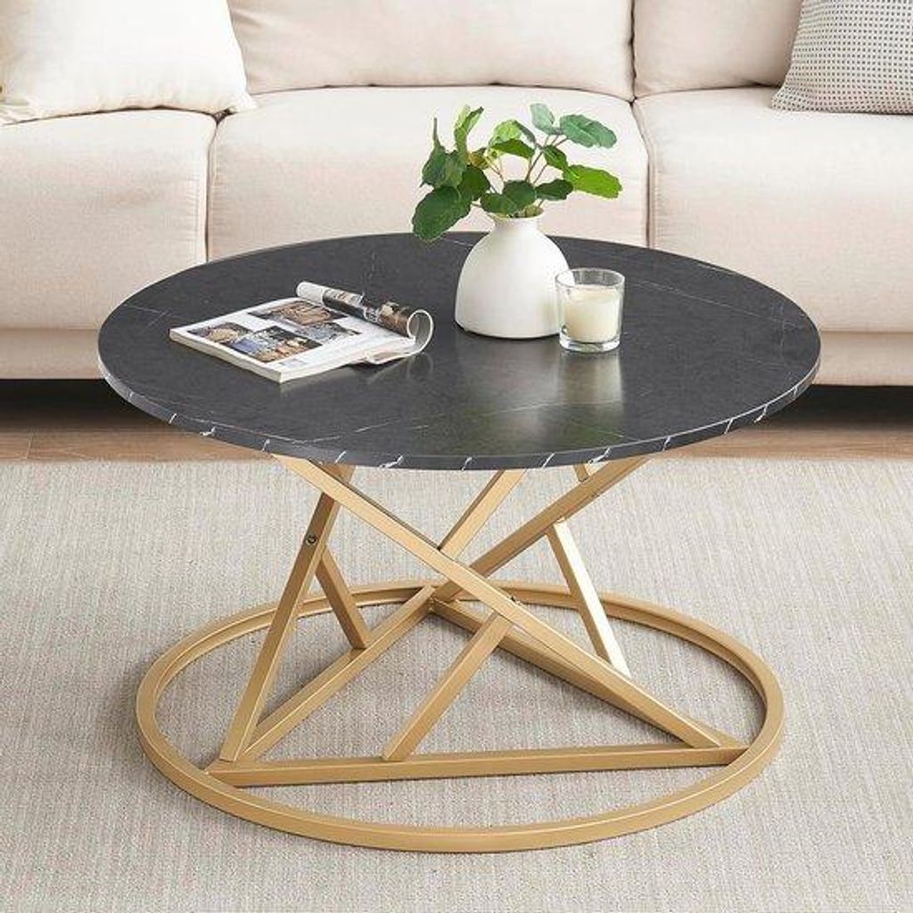 Runde Marmortisch mit goldfarbenem Rahmen 80 cm