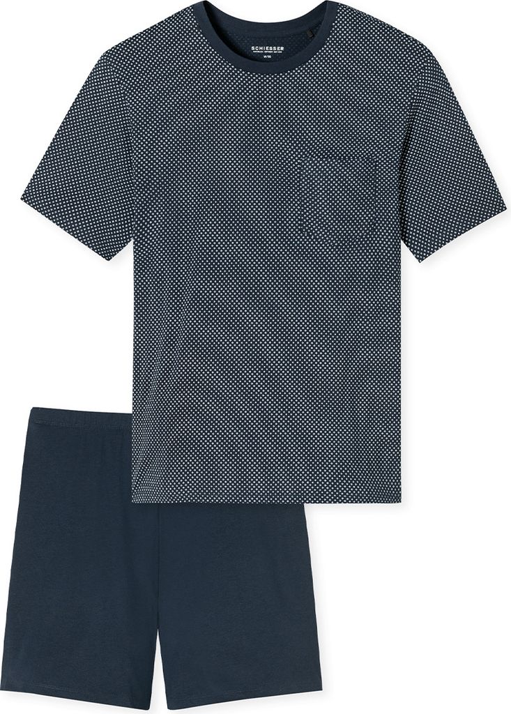 Schiesser Comfort Essentials Schlafanzug Set aus Kurzarm-Shirt und kurzer Hose, Mit praktischer Brusttasche, Lässiger Look
