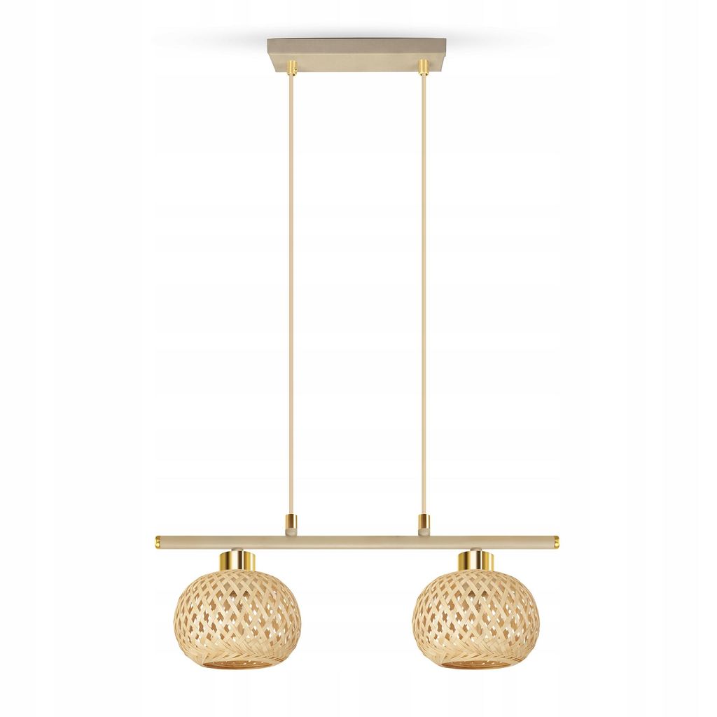 Luxolar LED pendelleuchte 2-flammig E27 Rattan Boho Beige/Grau - Verstellbar Hängelampe für Schlafzimmer, Küche über Esstisch Wohnzimmer