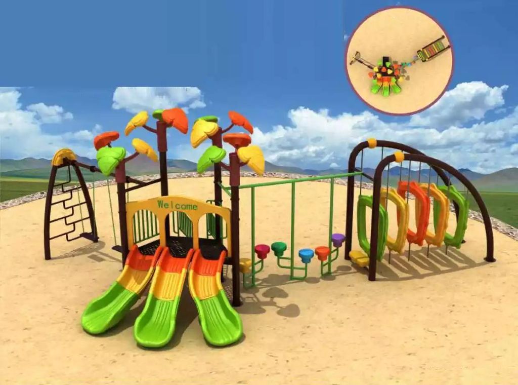 Outdoor Spielplatz für Kinder mit Rutschen und Hindernissen Kletterwand