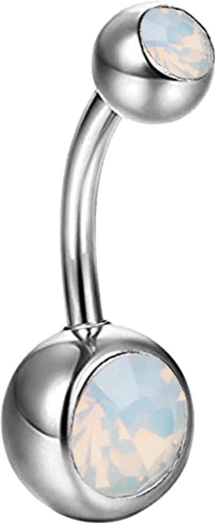 Doppelter runder Langhantel-Nabelring mit künstlichem Opal, Party-Körperpiercing-Schmuck für Damen-Silber
