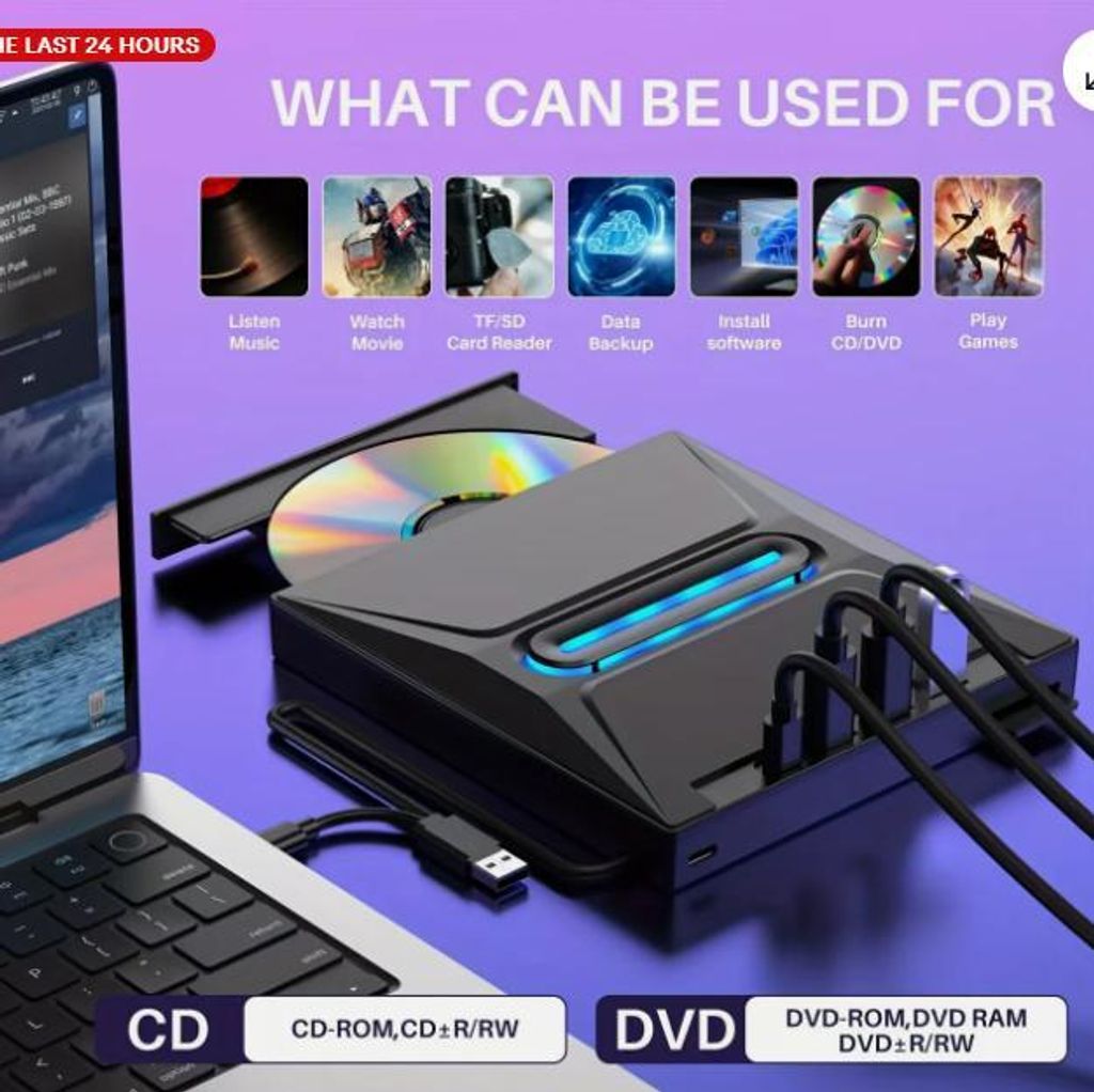 Externer USB-DVD-RW-CD-Brenner-Laufwerk-Brenner-Leseger?t fš¹r Laptop-PC Windows 10 11 UK