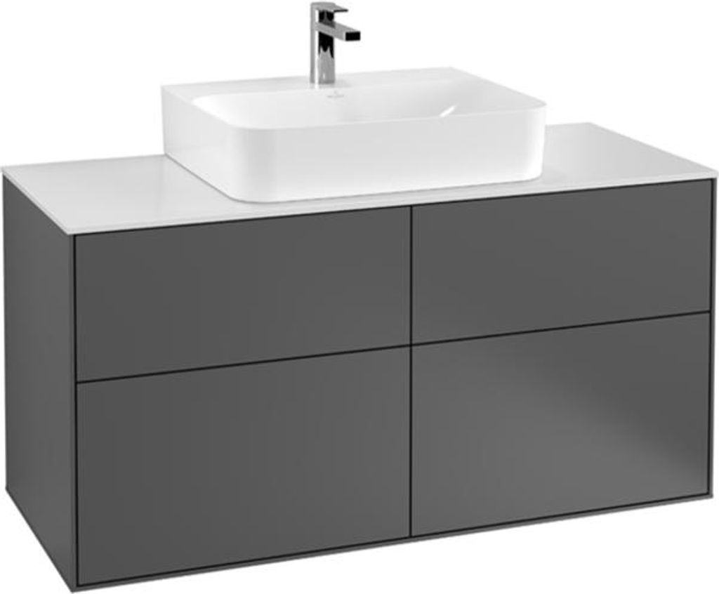 Villeroy & Boch Finion Waschtischunterschrank, 4 Auszüge, mit integrierter Beleuchtung, 1200x603x501mm, Glass White Matt, G13100HJ