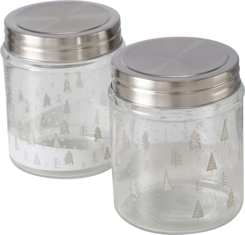Boltze home voorraadpot glas met kerstbomen 625 ml