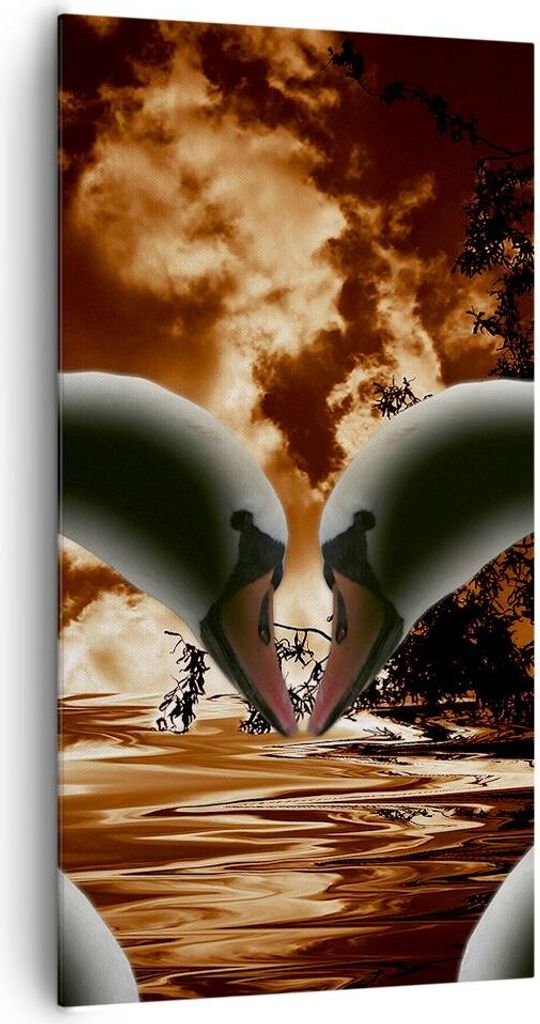 Bild auf Leinwand - Leinwandbild - Schwäne Nacht Liebe - 65x120cm - Wand Bild - Wanddeko - Leinwanddruck - Bilder - Kunstdruck - Wanddekoration - ...