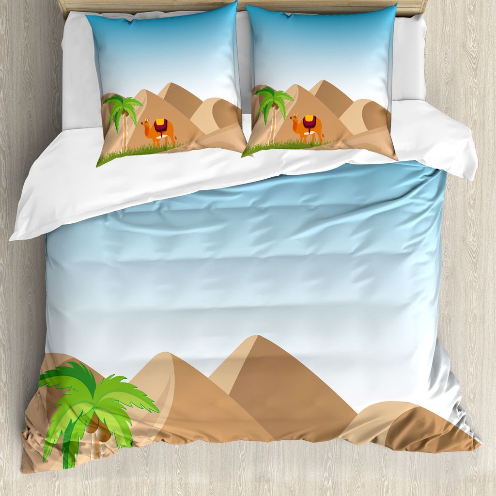 ABAKUHAUS Oase Bettbezug Set für Einzelbetten, Sand Hills EIN Kamel und EIN Baum, Milbensicher Allergiker geeignet mit Kissenbezug, 200 cm x 200 c...
