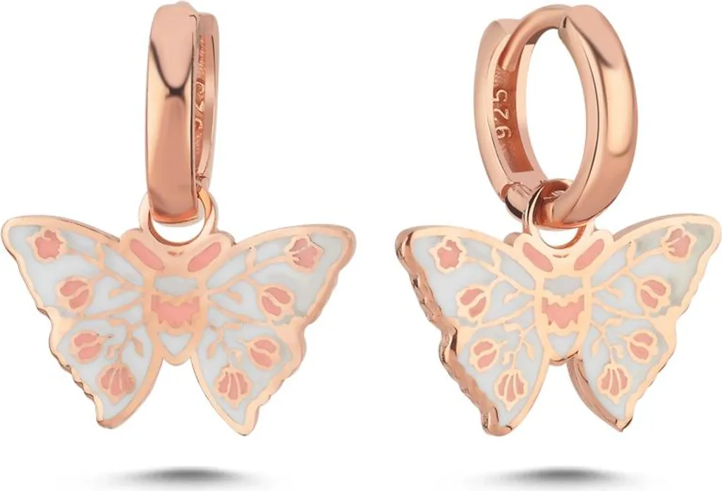 Boucles d'oreilles papillon argent 925 émail blanc : Bijou anti-allergie