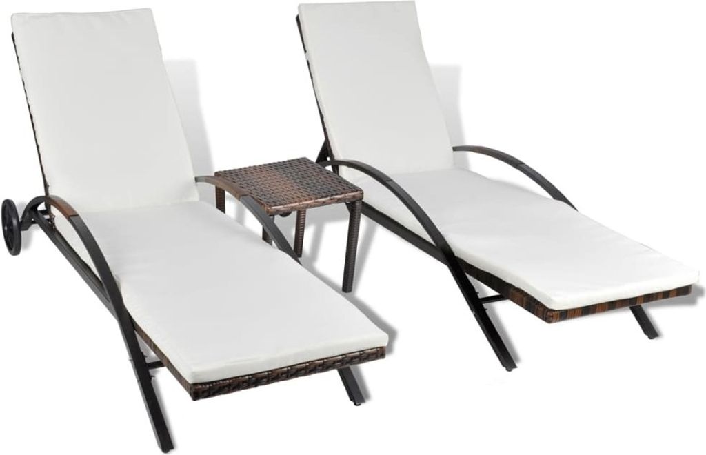 vidaXL Lehátka so stolíkom Poly ratan Brown Obrázok produktu 4