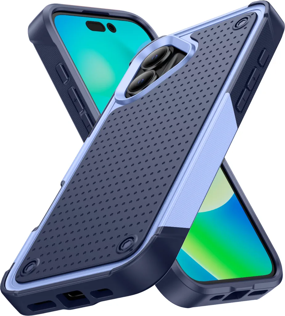 Custodia per iPhone 16 Plus, qualità militare, custodia ibrida antiurto 2in1 in PC rigido e TPU morbido Viola Blu