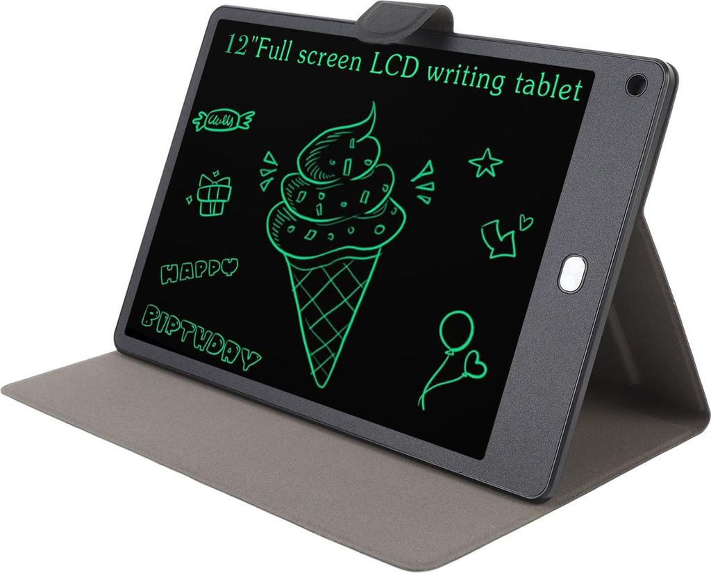 12-Zoll-LCD-Schreibtablett mit PolyurethanEtui Stift schwarz Augenpflege löschbar wiederverwendbar elektronischer Zeichenblock für Entwürfe Noti...