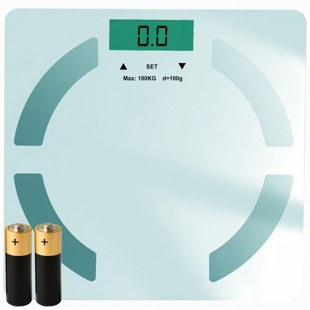 Personenwaage Körperfettwaage Digitale Körperwaage aus Glas Waage mit App, Analyse, LED Display, Bluetooth Digital, BMI, Wasser, 180kg, Retoo