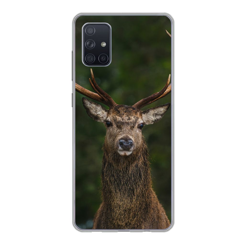 MuchoWow Handyhülle Schutzhülle Hülle für Samsung Galaxy A71 Hirsch - Geweih - Natur Silikon Softcase Handy Hülle - Kartenbesitzer