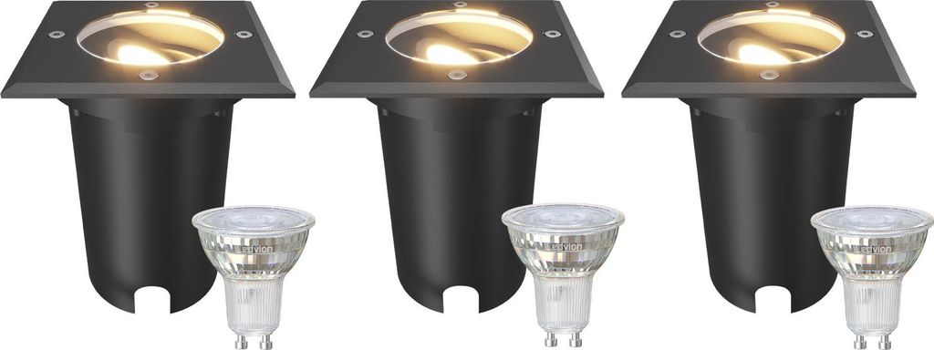 Ledvion - 3x LED Bodeneinbauleuchte, 3W, 2700K, IP67, 1m Kabel, kippbar, Außenbeleuchtung