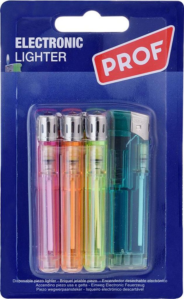 Elektronischer Feuerstein, Bunte Farben, Blister 4 Stück
