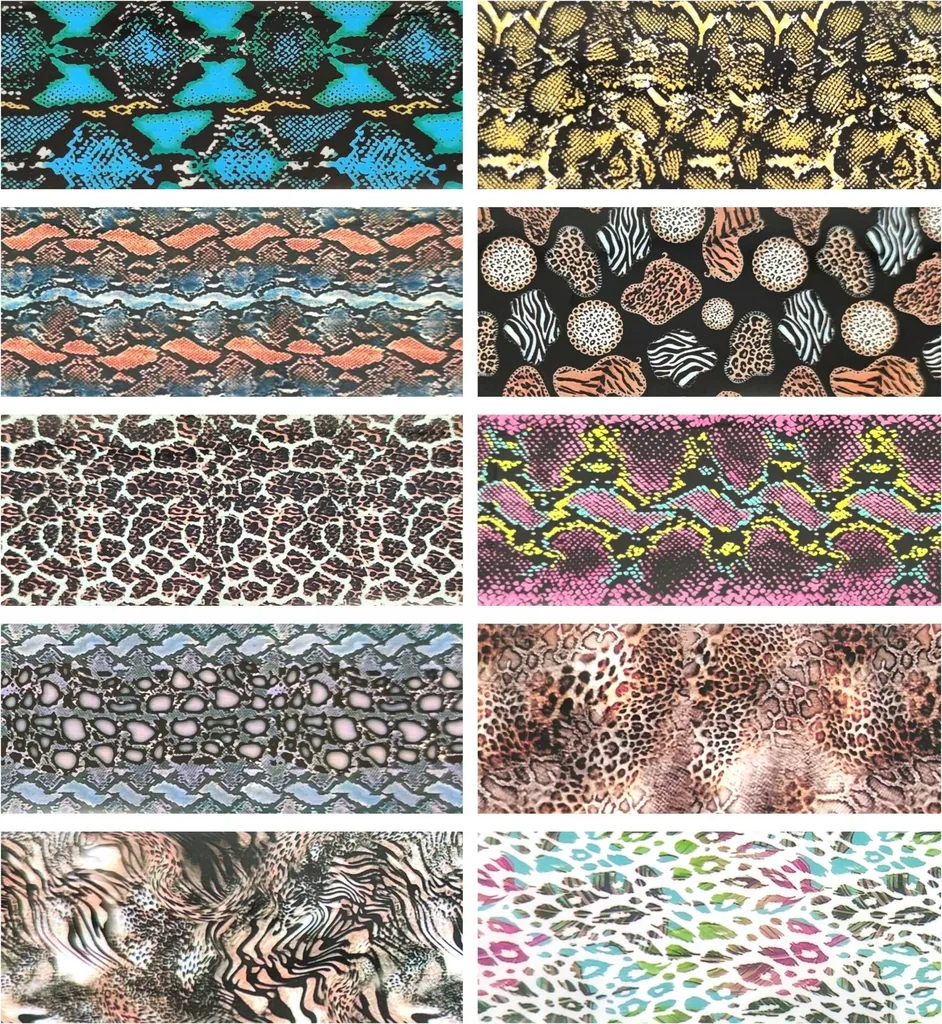 10X Transferfolios 10Cmx4Cm Set Leopardo Serpente | Nail Art Professionale