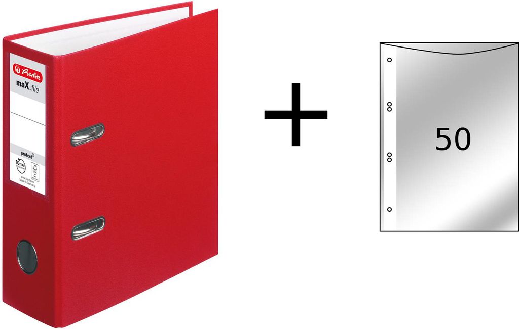 Herlitz Ordner + 50 Prospekthüllen / DIN A5 / 80mm breit / Farbe: rot
