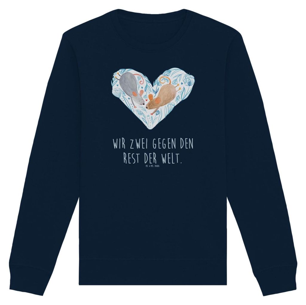 Mr. & Mrs. Panda Baumwoll Sweatshirt Mäuse Herz Größe XXL - French Navy - Geschenk, Pulli, Lieblingsmensch, Liebesspruch, Pullover, Freundin, f...