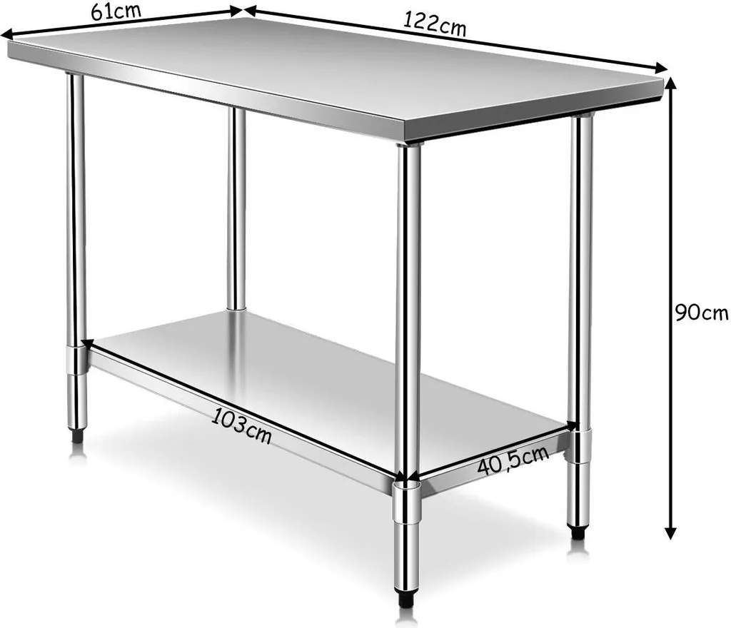 Table en Inox avec Étagère Intermédiaire Ajustable et Pieds Stables - 4