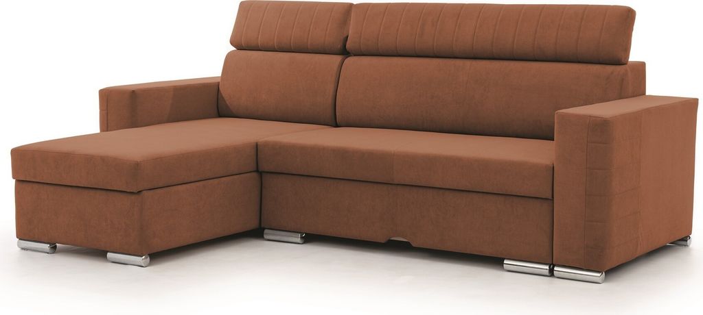Ecksofa Schlafsofa Sofa CANTON in Stoff Camelia Rostbraun Ottomane Links