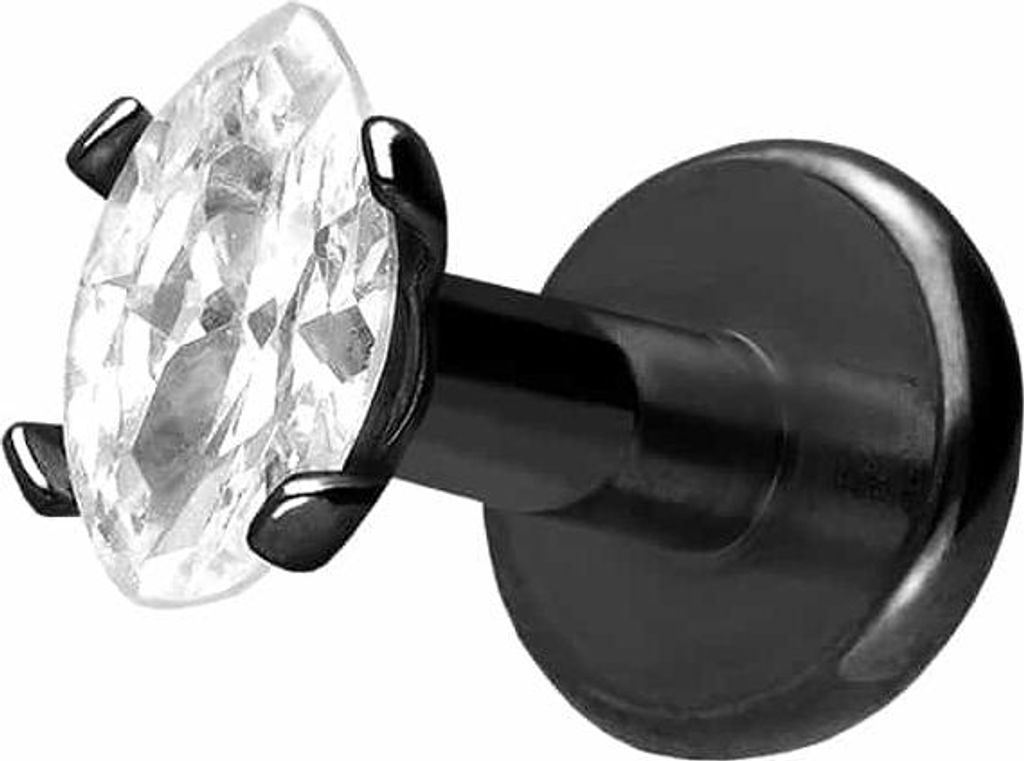 Ohrpiercing, Nasenpiercing Titan Labret mit Innengewinde EINGEFASSTER KRISTALLTROPFEN Schwarz Stablänge: 6mm | Stabstärke: 1,6mm | Kristallgröß...