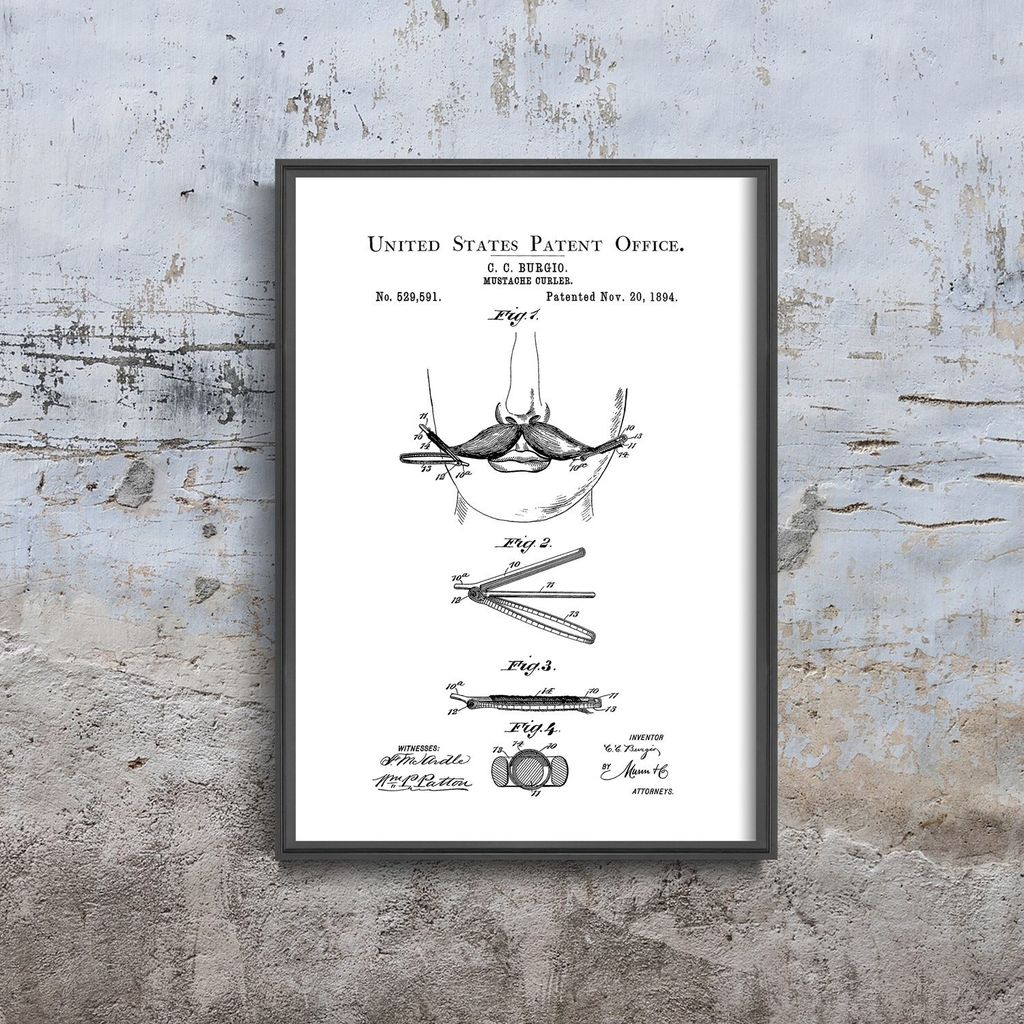 Poster - Canvas - Leinwand - 21 cm x 29,7 cm - Fotoposter - Leinwandkunst - Burgio Schnurrbart us-Patent Lockenwickler