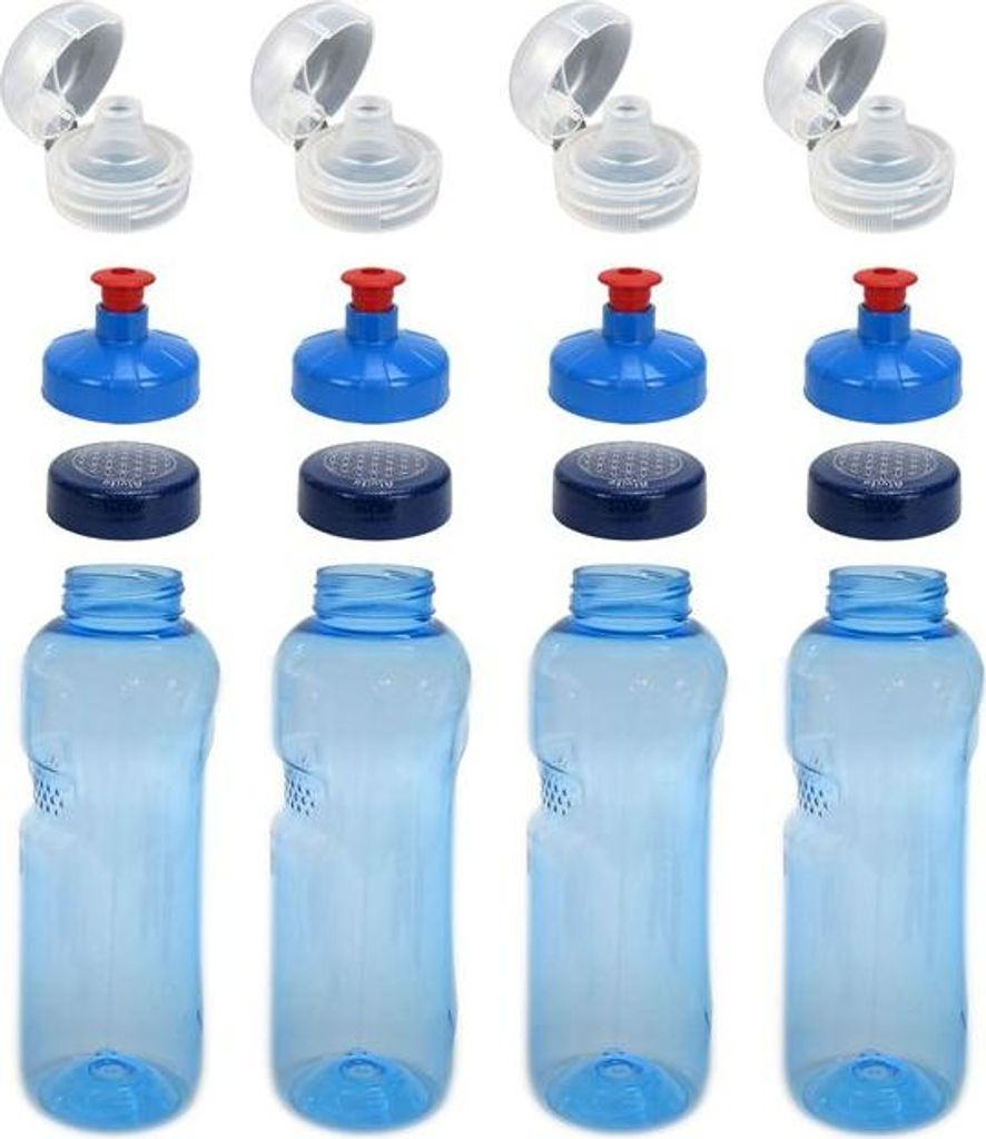 4x 0,75L Kavodrink Wasserflasche mit Lebensblume Deckel + 4x FlipTop + 4x Push-Pull