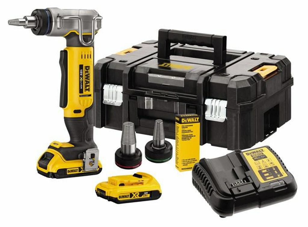 DEWALT Akku-Rohr-Erweiterungswerkzeug DCE400D2 18 V mit 2x 2,0 Ah Akkus im TSTAK-Koffer