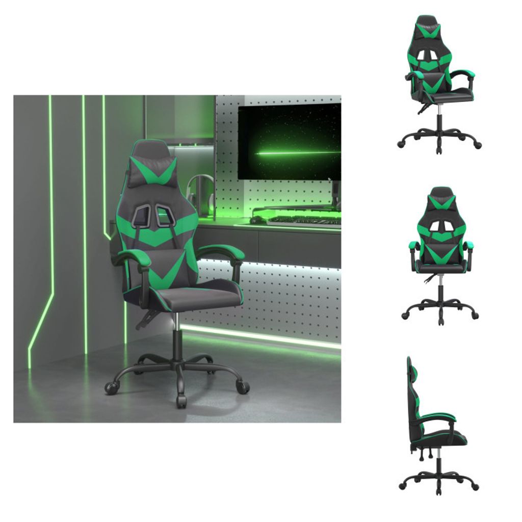 vidaXL Gaming-Stuhl Drehbar Schwarz und Grün Kunstleder - Gaming-Sessel