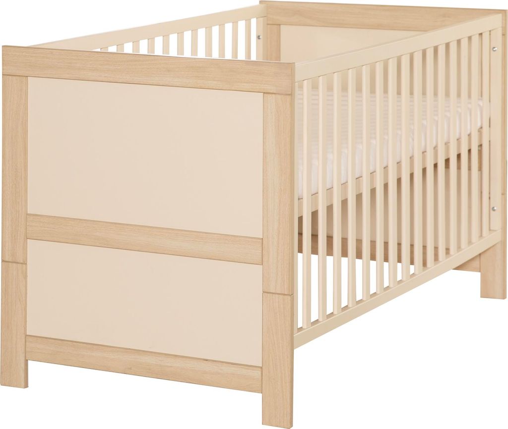 roba Babybett Momo 70 x 140 cm - Mitwachsendes Gitterbett - Höhenverstellbar - Umbaubar zum Juniorbett - Holz cashmere lackiert / Nachbildung Tris...