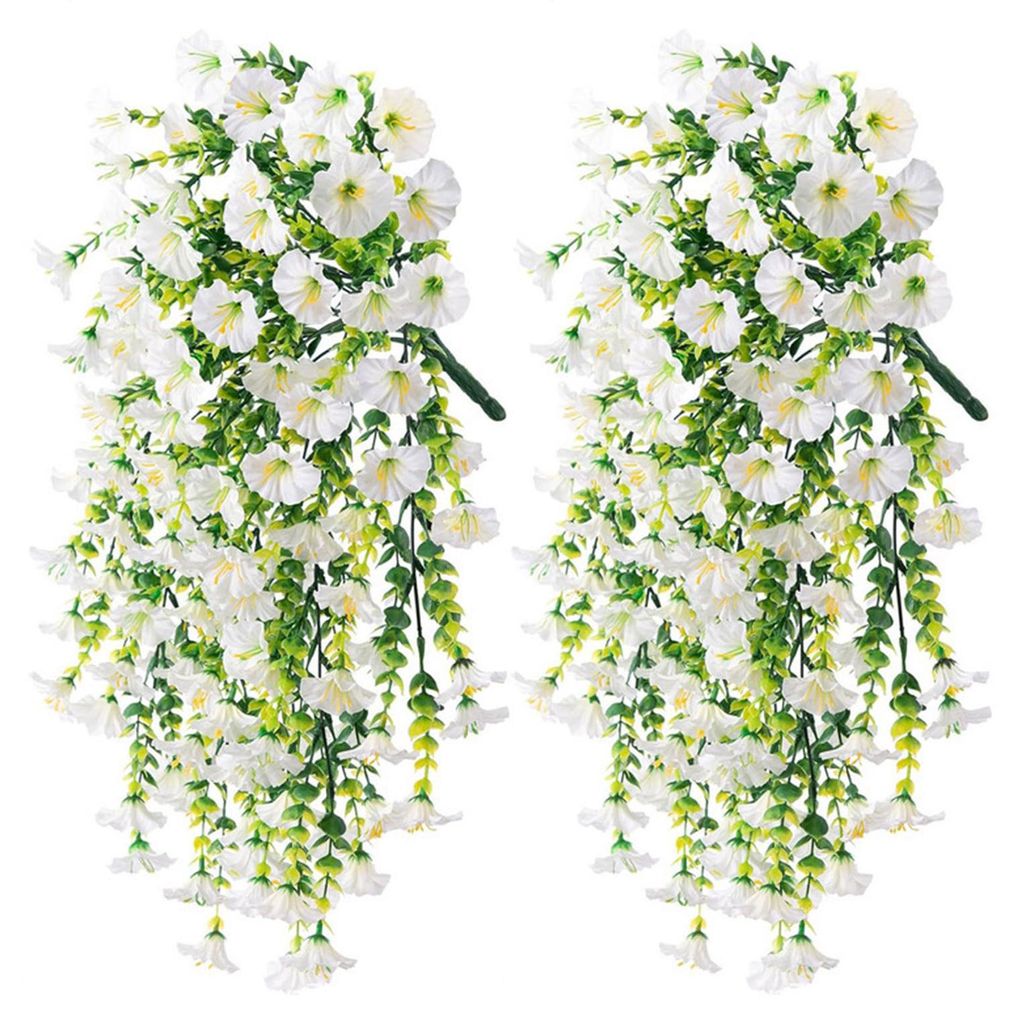 Künstliche Blumen für den Außenbereich, künstliche Hänge-Prunkwinden mit Eukalyptusblättern, UV-beständige künstliche Petunien-Ranken für ...