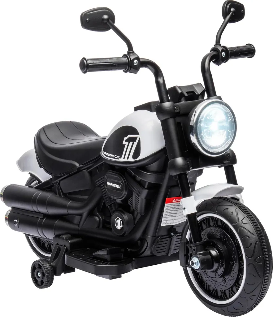 Moto électrique enfant 6V blanc jusqu'à 25kg - Dim. 76x42x57 cm
