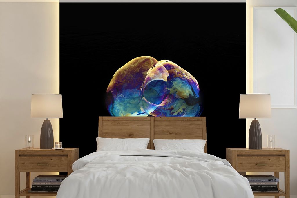 MuchoWow Fototapete für Wohnzimmer oder Schlafzimmer Wandtapete Vinyl Motivtapete Regenbogen - Glocken - Schwarz - 240x240 cm - Schlafzimmer-Tapete