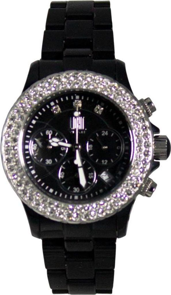 Light Time Armbanduhr Chronograph Damen Kunststoff Datum Schwarz Zirkonia L074C