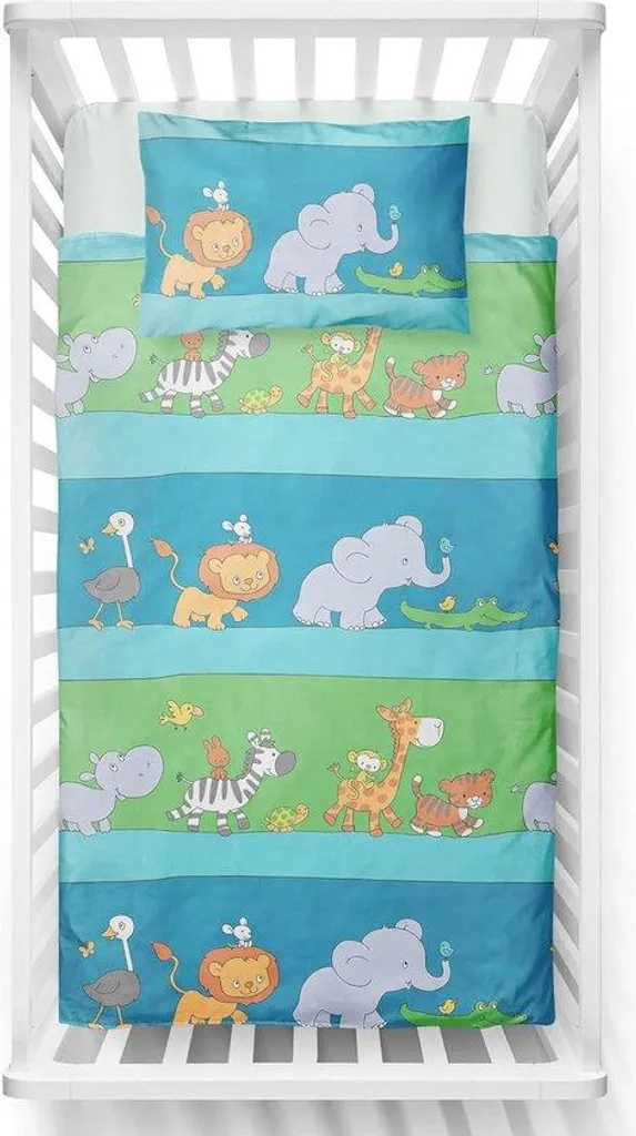 Parure de lit bébé 100x135 cm en pur coton naturel à motif animaux