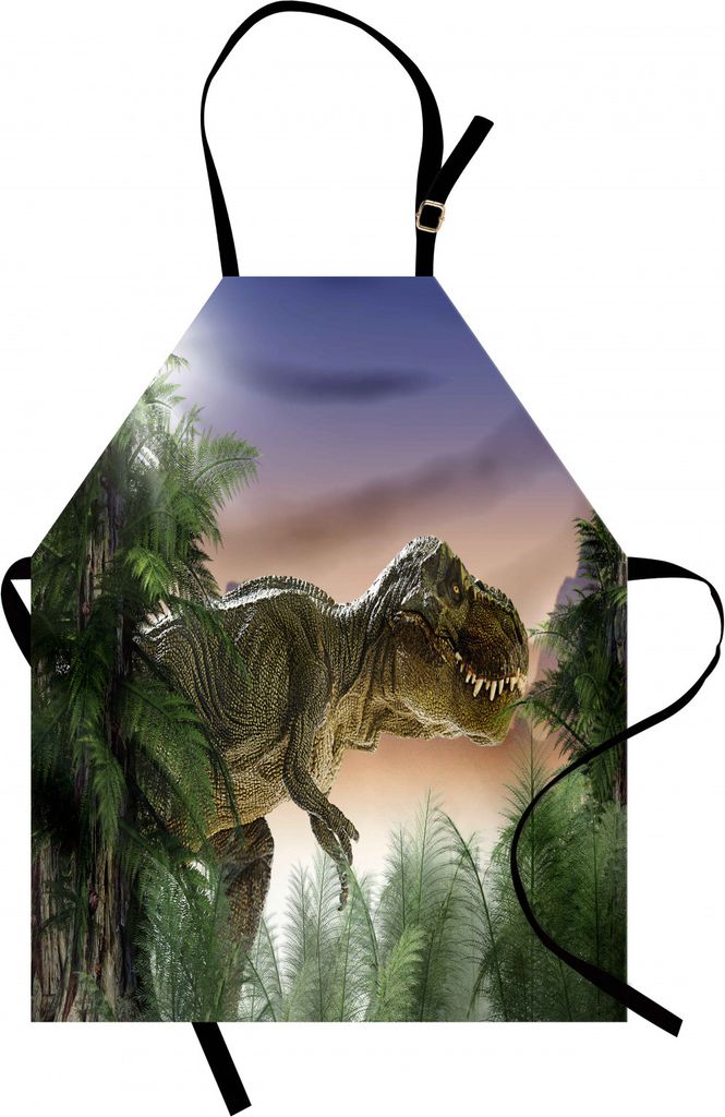 ABAKUHAUS Jurassic Kochschürze, Dinosaurier im Dschungel Bäume Wald Natur Wald Scary Predator Violence, Farbfest Höhenverstellbar Waschbar Klare...
