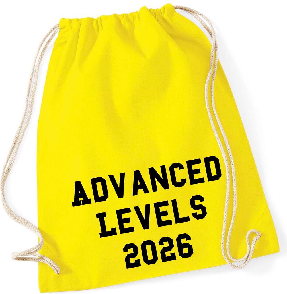 Huuraa Turnbeutel Advanced Levels 2026 Abschluss Großbritannien 12 Liter Yellow Baumwolle Rucksack Geschenkidee
