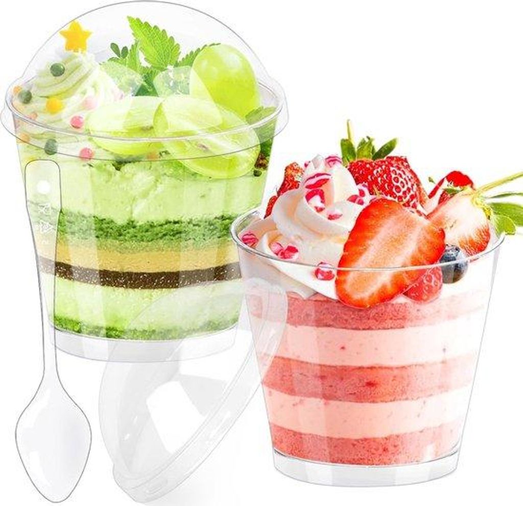 Plastik-Dessertbecher-Set 50tlg. 180ml mit Deckel und Löffel