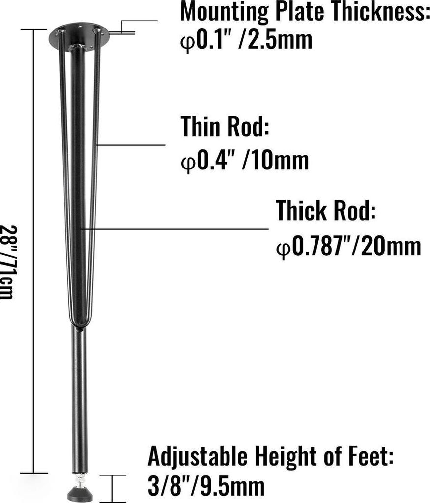 Haarspangen-Metalltischbeine 28-Zoll-Schreibtischbeine 4er-Set Hochbelastbare Bankbeine 3-Stab-Metallmöbelbeine Schmiedeeiserne Couchtischbeine He...