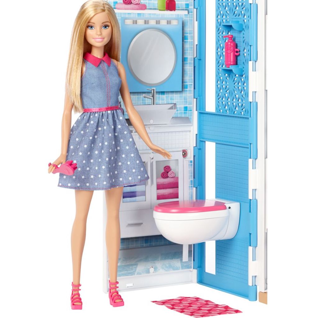 Mattel Barbie 2 Etagen Stadthaus Portables Puppenhaus mit Puppenzubehör DVV47 