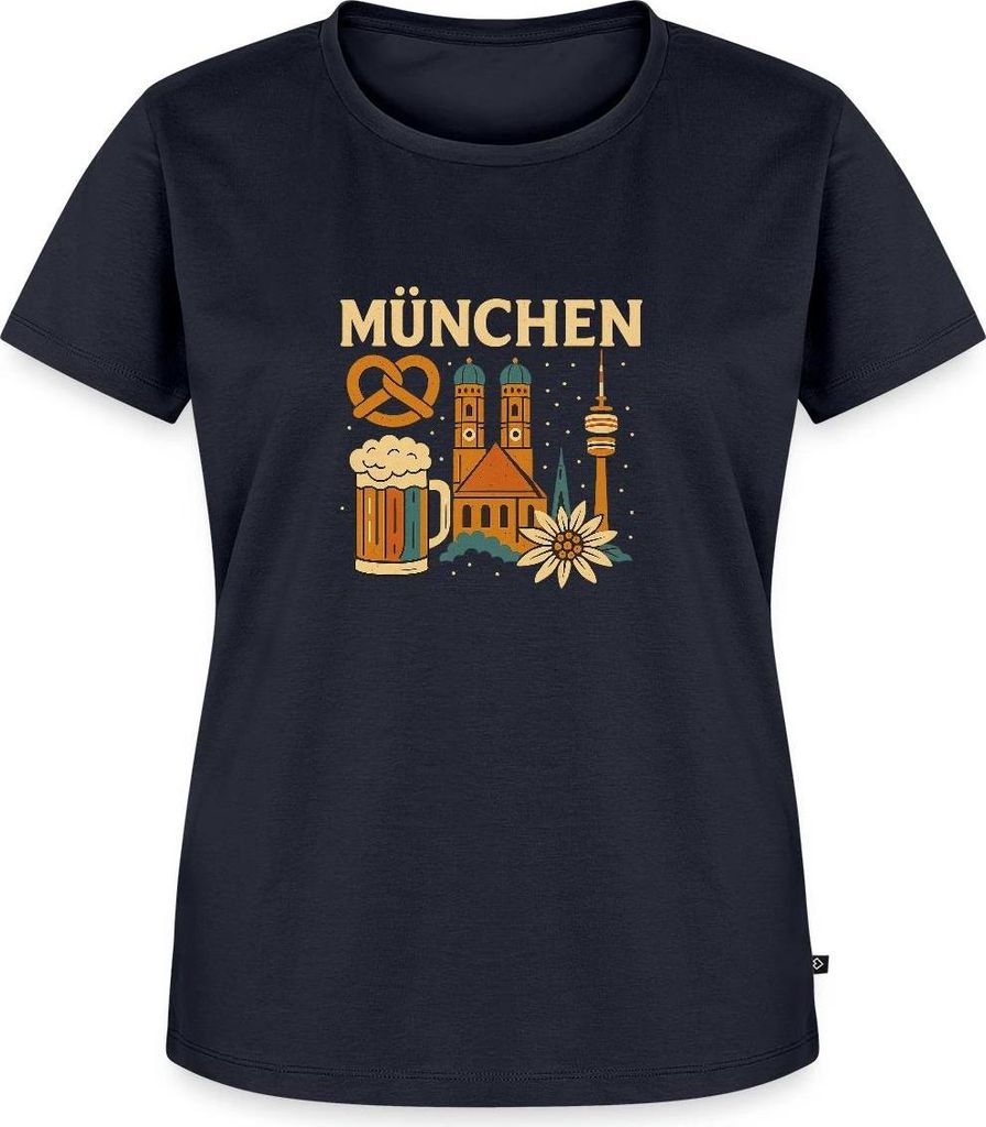 Spreadshirt München Bayern Edelweiss Brezn Bierkrug Frauen Premium T-Shirt, 3XL, Navy