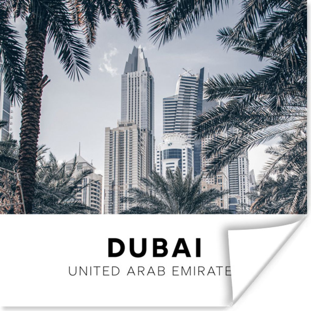 MuchoWow Poster Dubai - Palme - Wolkenkratzer 50x50 cm - Wohnzimmerdekoration