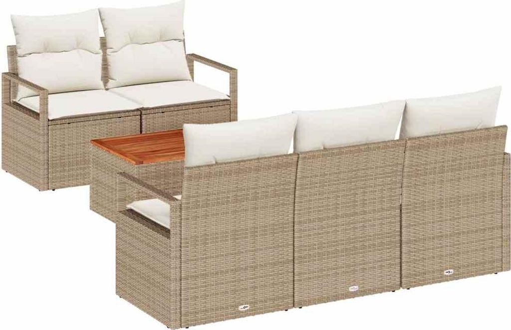 Gartensofa-set mit Kissen 6 pcs Beige Poly-Rattan