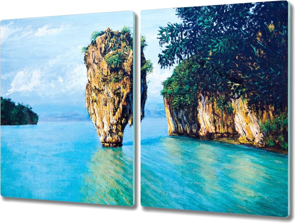 Coloray Kochplattenabdeckung Herdabdeckplatte 2x40x52 cm Hackbrett Schneidebrett Küchenbrett - Seehimmel Natur