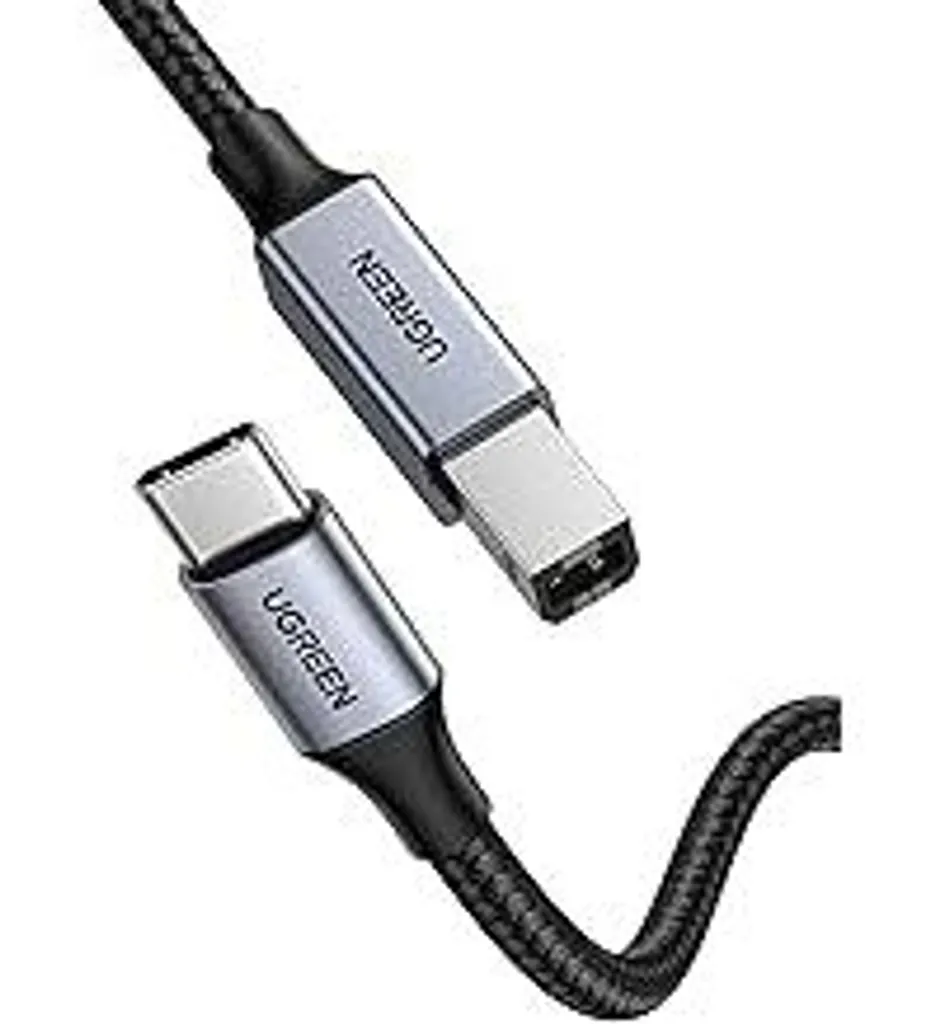 Cavo stampante UGREEN USB C Cavo USB B a USB C Cavo scanner con cavo in nylon e connettore in alluminio compatibile con iPhone serie 15 MacBook Matebook Canon Epson stampante DAC MIDI tastiera ecc. (argento 1 m) - 1