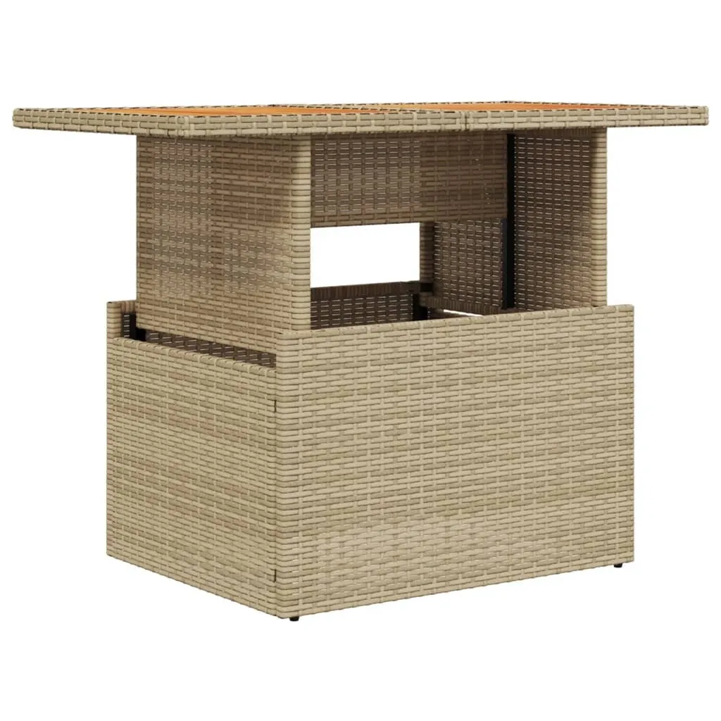 SYFAX Tavolo da Esterno 100x55x73 cm Polyrattan Beige Legno Acacia